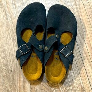EUC Navy Blue Suede Birkenstock BONN Mary Jane Clogs Size 36